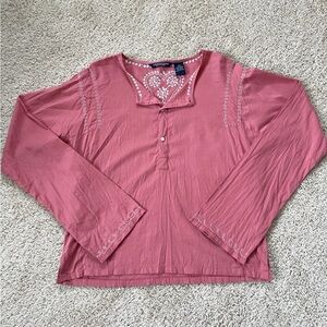 American Eagle Pink Embroidered Boho Peasant Top Size S